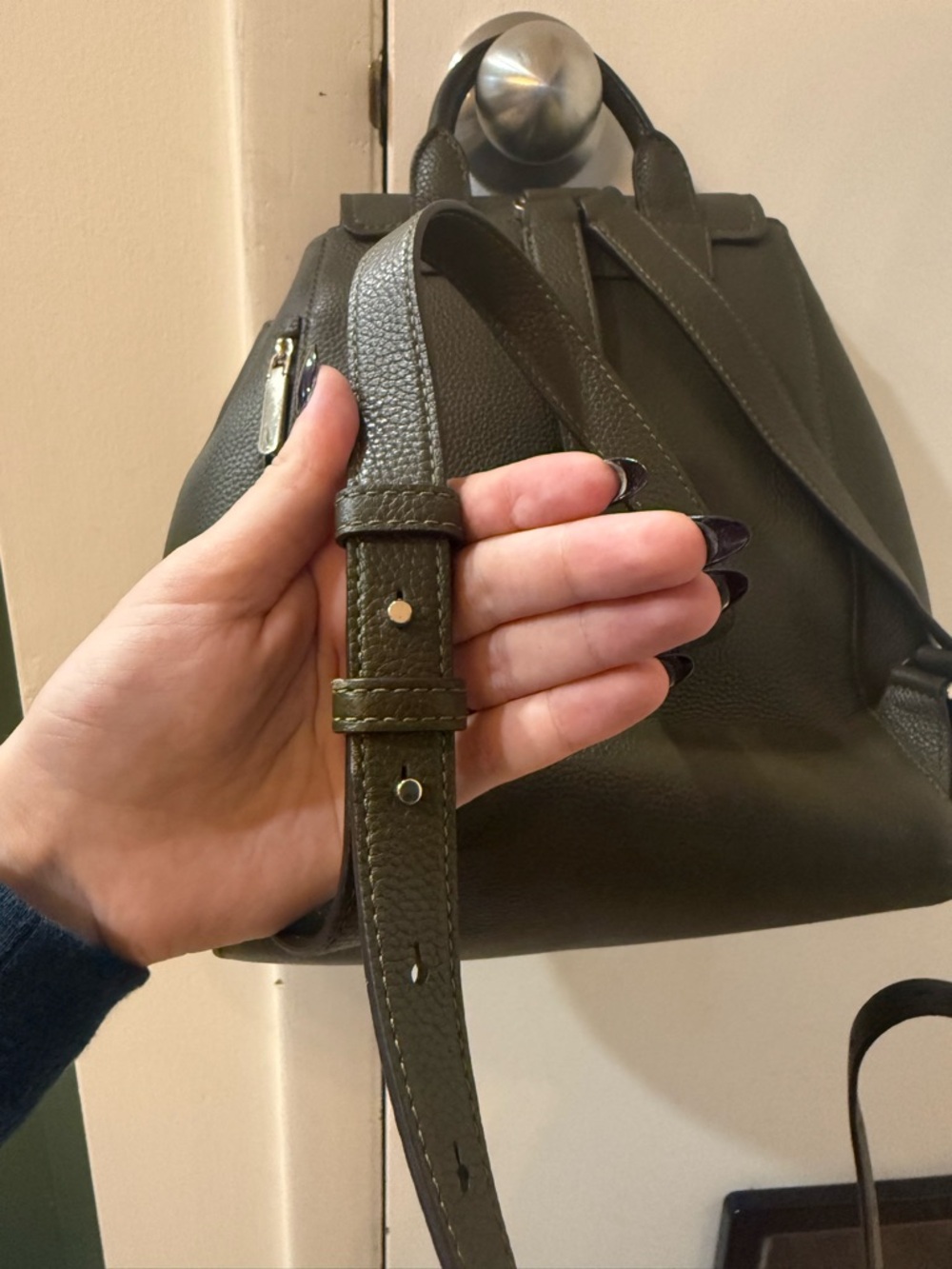 KATE SPADE Olive Green Pebbled Leather Backpack - Picture 5 of 6